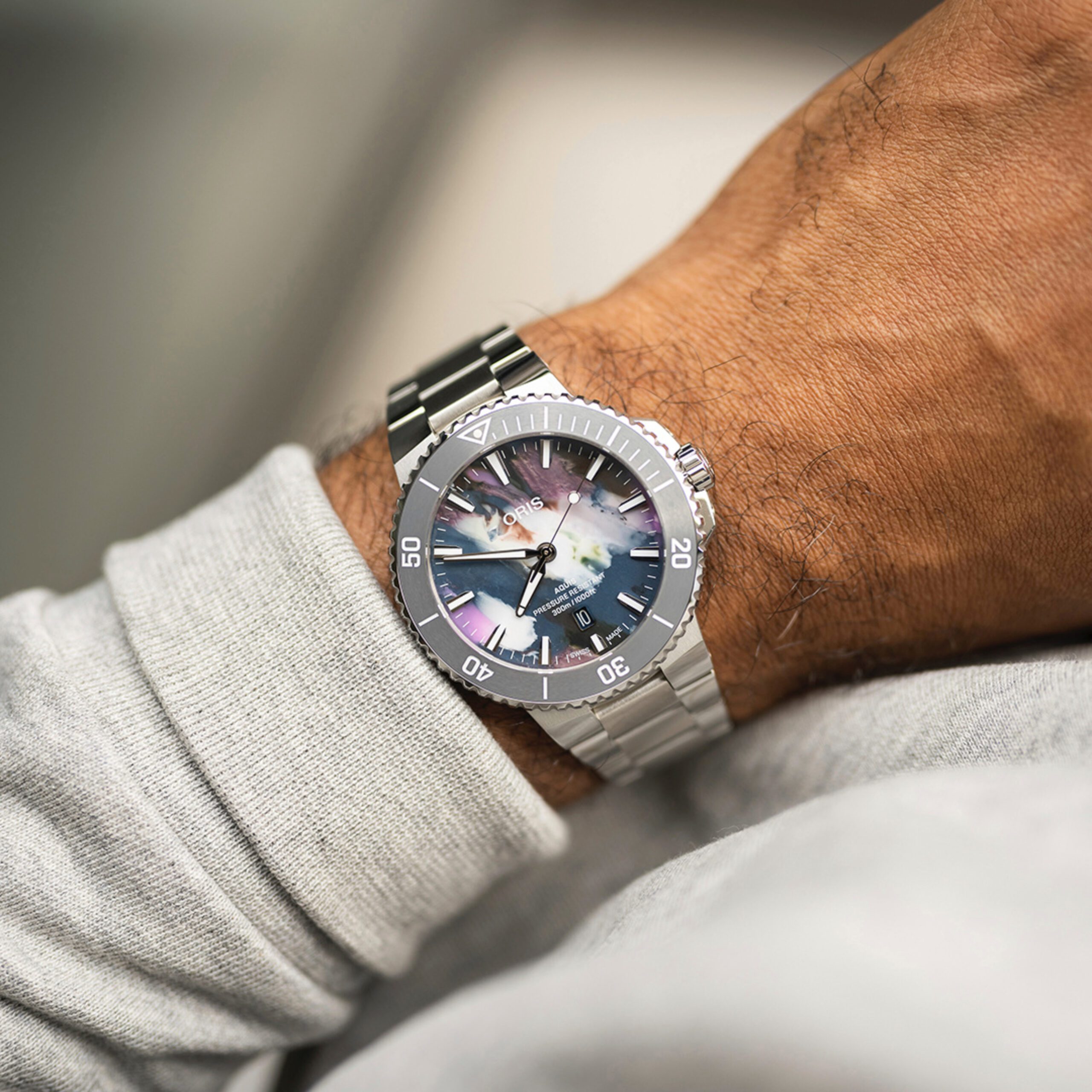 Aquis Date Upcycle Multicolor Dial 43.5mm on Stainless Steel Bracelet