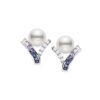 Ocean Collection Akoya Cultured Pearl and Sapphire Earrings in White Gold - Image 2