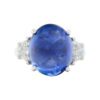 13.30 Carat Blue Cabochon Oval Sapphire and 1.07 Carat Half Moon Diamond Ring in Platinum - Image 2