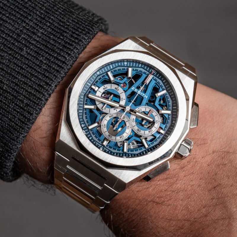 Defy Skyline Chronograph Skeleton 42mm Blue Dial in Stainless Steel