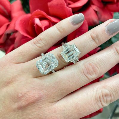 Halo Collection - 2.23 carat Emerald Cut Pavé set Diamond Engagement Ring in White Gold