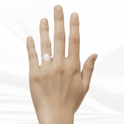 Halo Collection - 2.23 carat Emerald Cut Pavé set Diamond Engagement Ring in White Gold