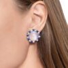 28.58 carat Cabochon Cat's Eye Moonstone with Alternating Blue Sapphires and Diamonds Earrings in Platinum - Image 4
