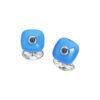 Denim Blue Enamel Botton Cufflinks with Sapphire center in Sterling Silver - Image 2