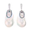 Baroque Pearls with Blue Sapphire and Diamond Drop Earrings in White Gold - Image 2