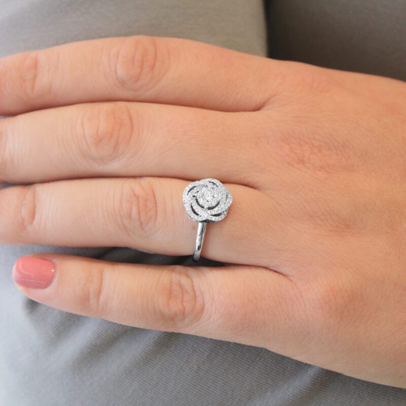 Rosie 0.33 carat Brilliant cut Halo set Diamond Ring in White Gold