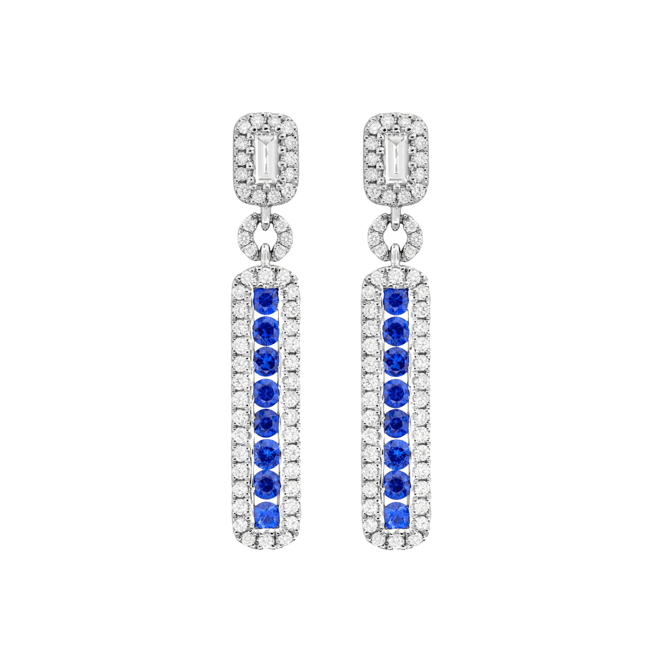 1.08 carat Blue Sapphire and 0.93 carat Diamond Drop Earrings in White Gold - Image 2