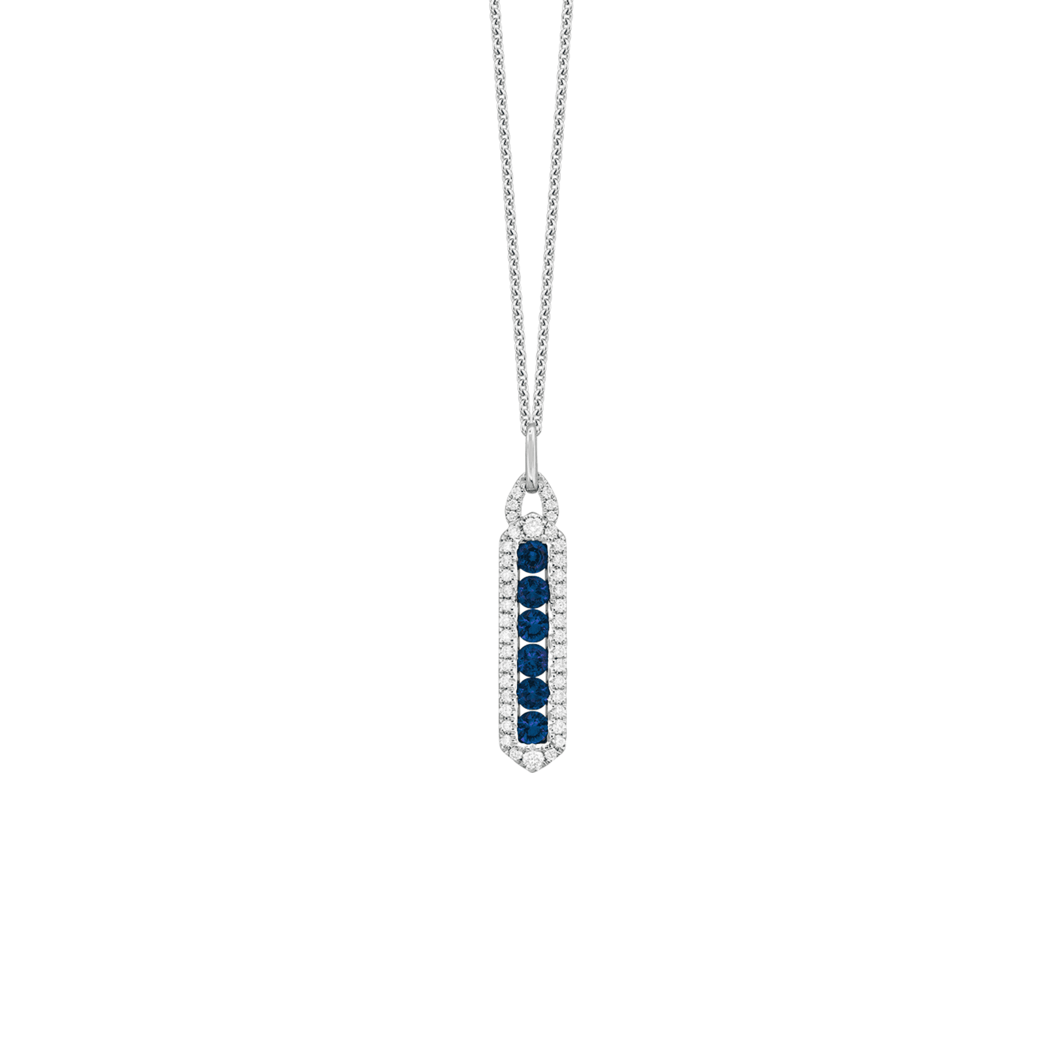 0.54 carat Blue Sapphire and Diamond Bar Pendant Necklace in White Gold - Image 2