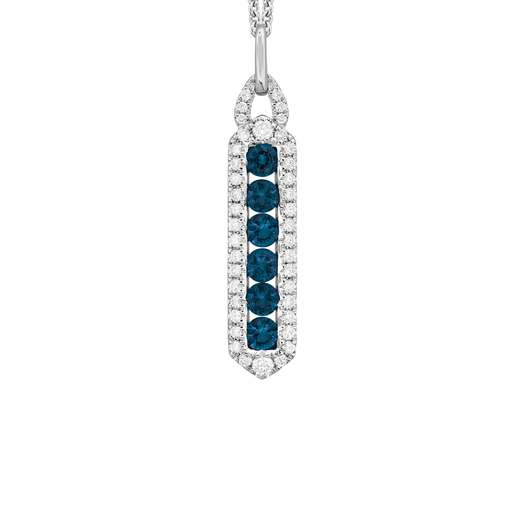 0.54 carat Blue Sapphire and Diamond Bar Pendant Necklace in White Gold - Image 3