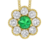 0.30 carat Emerald and Diamond Halo Flower Pendant in Yellow Gold - Image 3