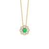 0.30 carat Emerald and Diamond Halo Flower Pendant in Yellow Gold - Image 2