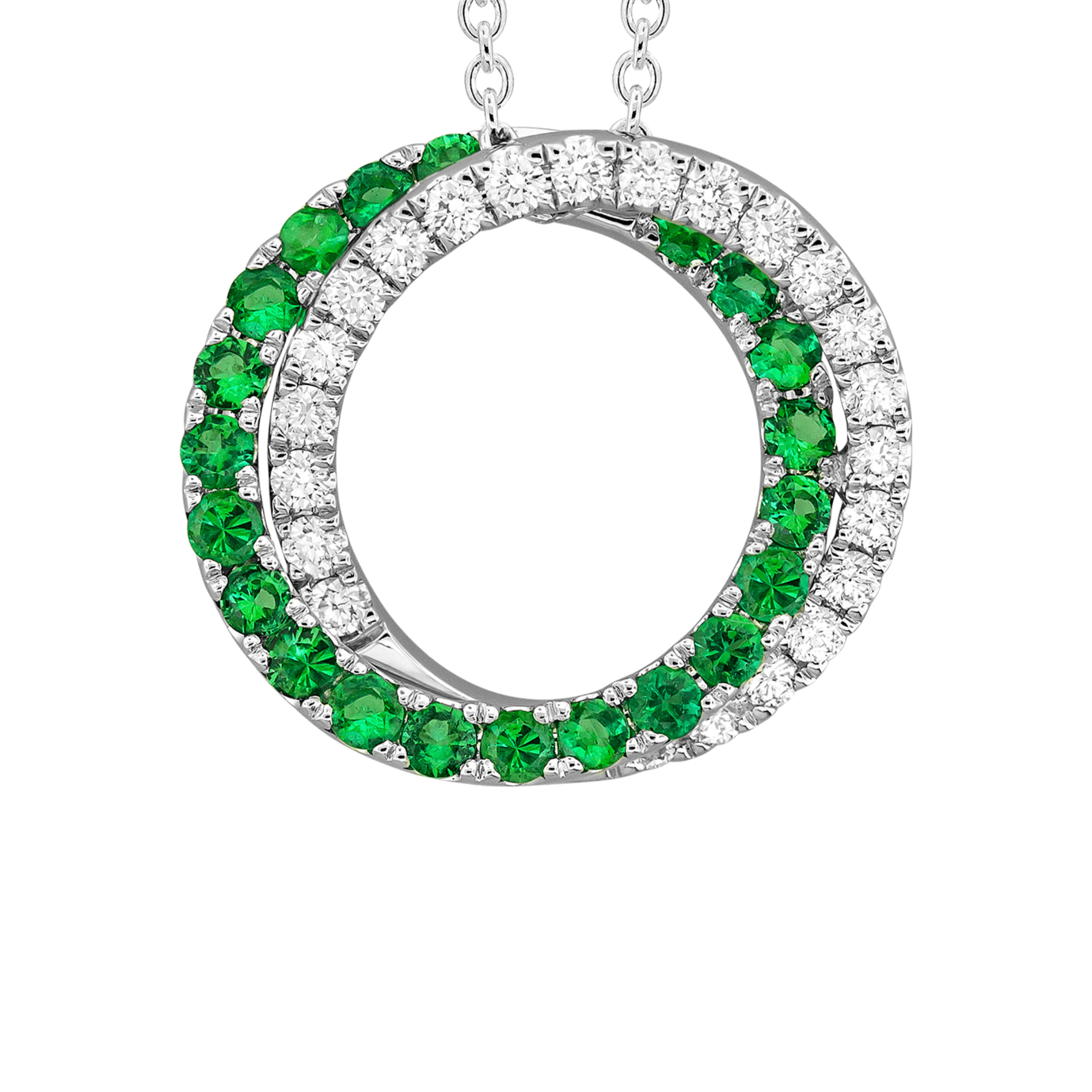 0.42 carat Emerald and Diamond Open Circle Swirl Pendant Necklace in White Gold - Image 3