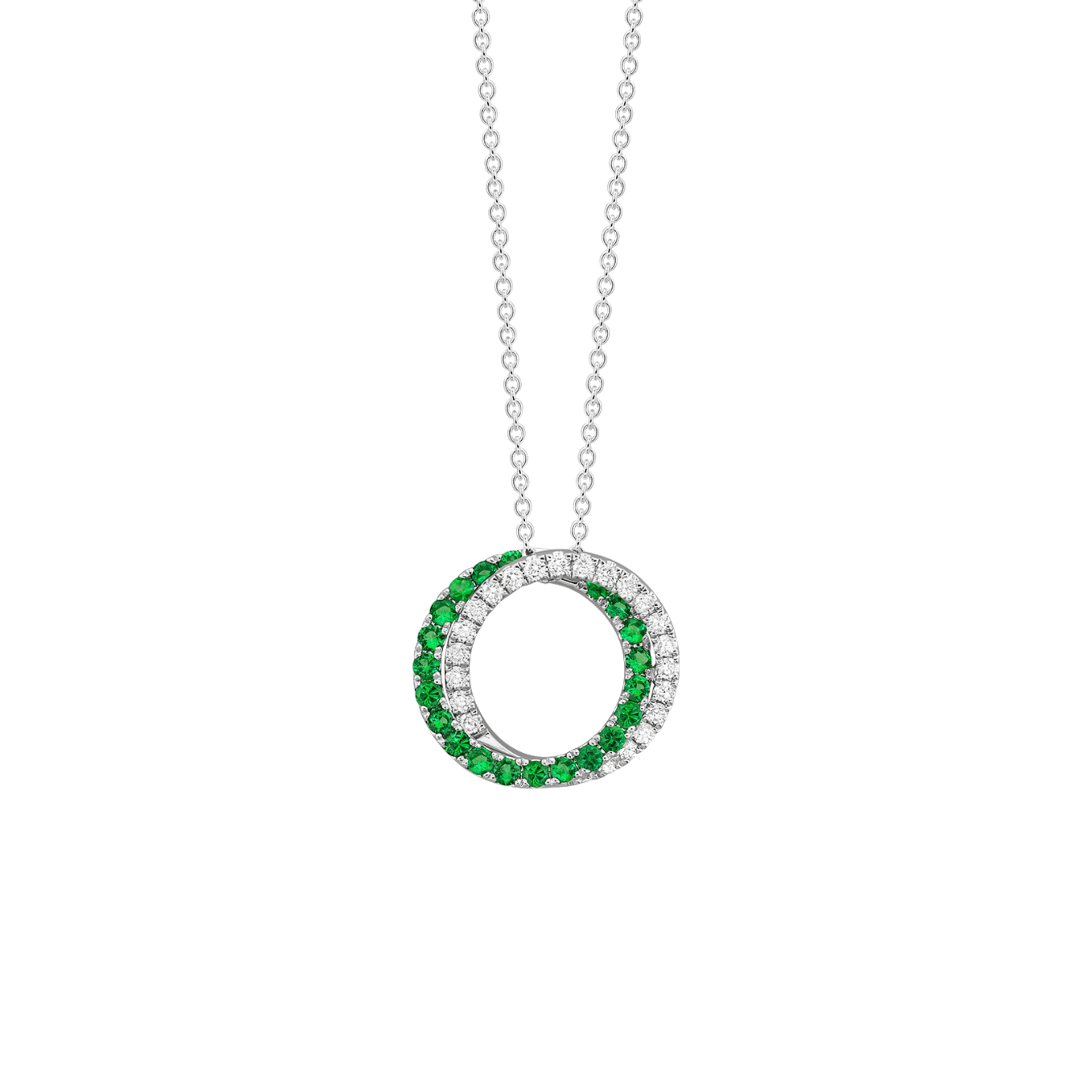 0.42 carat Emerald and Diamond Open Circle Swirl Pendant Necklace in White Gold - Image 2