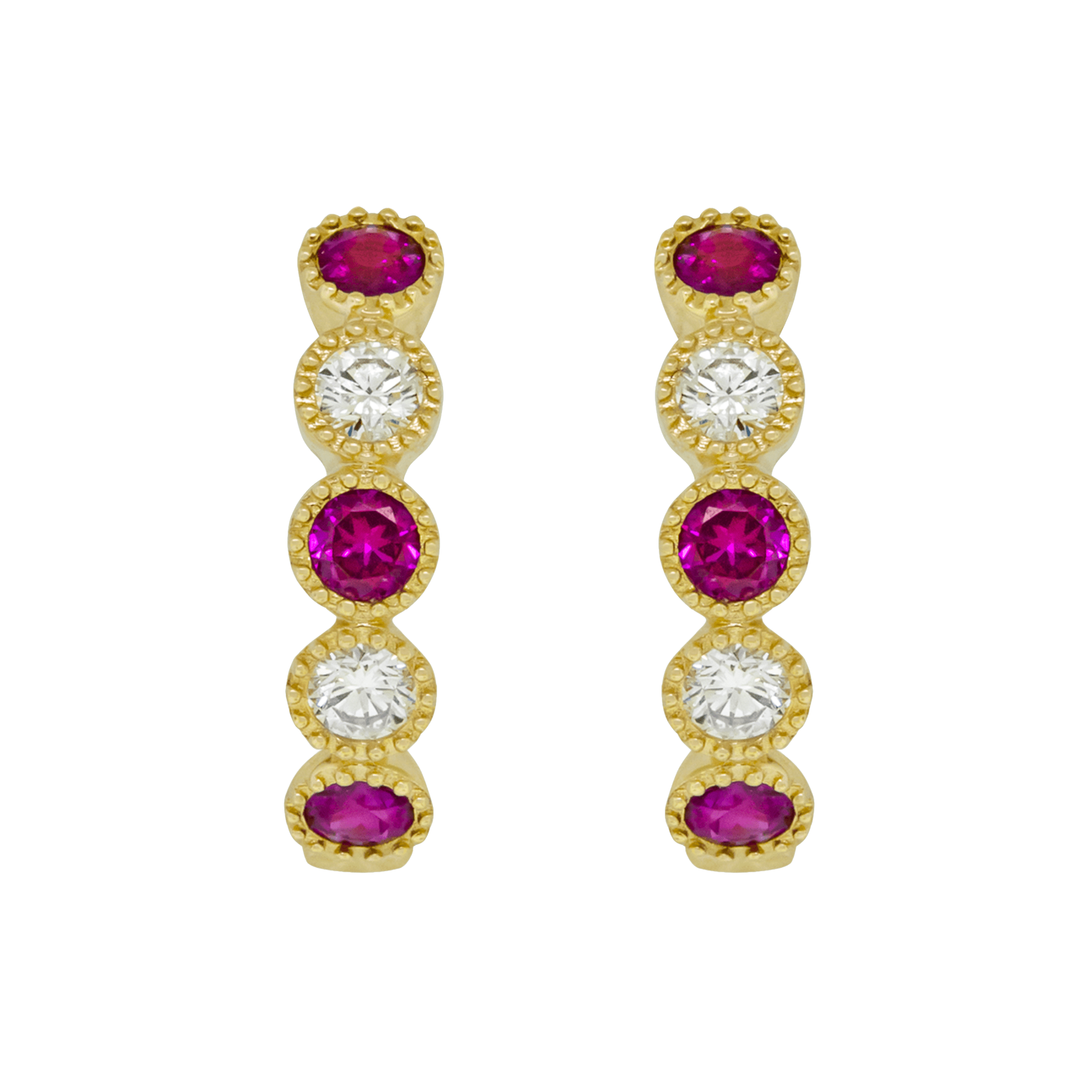 0.36 carat Ruby and Diamond Milgrain Hoops in Yellow Gold - Image 2