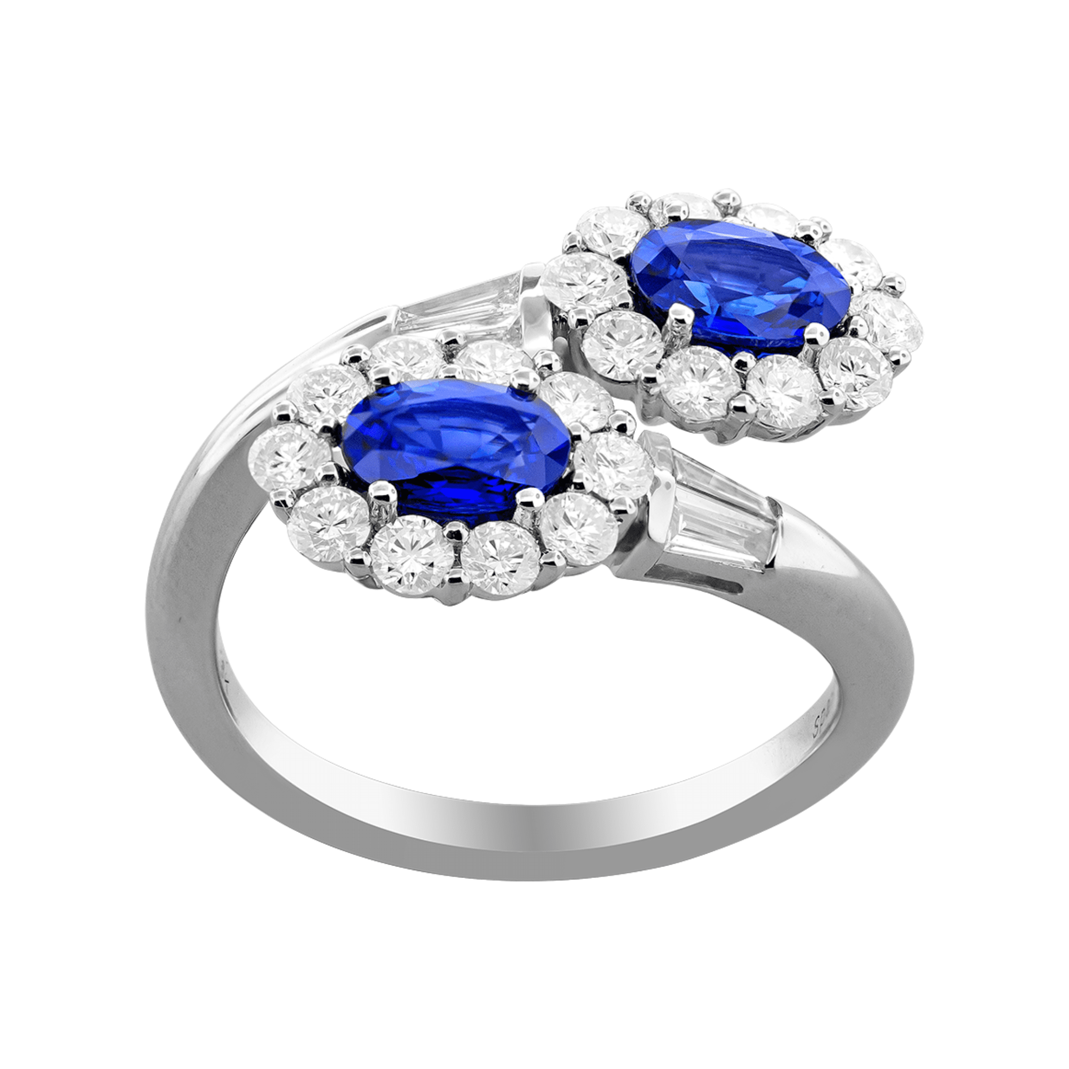 1.20 Carat Oval Blue Sapphire and Diamond Bypass Ring in White Gold - Image 2