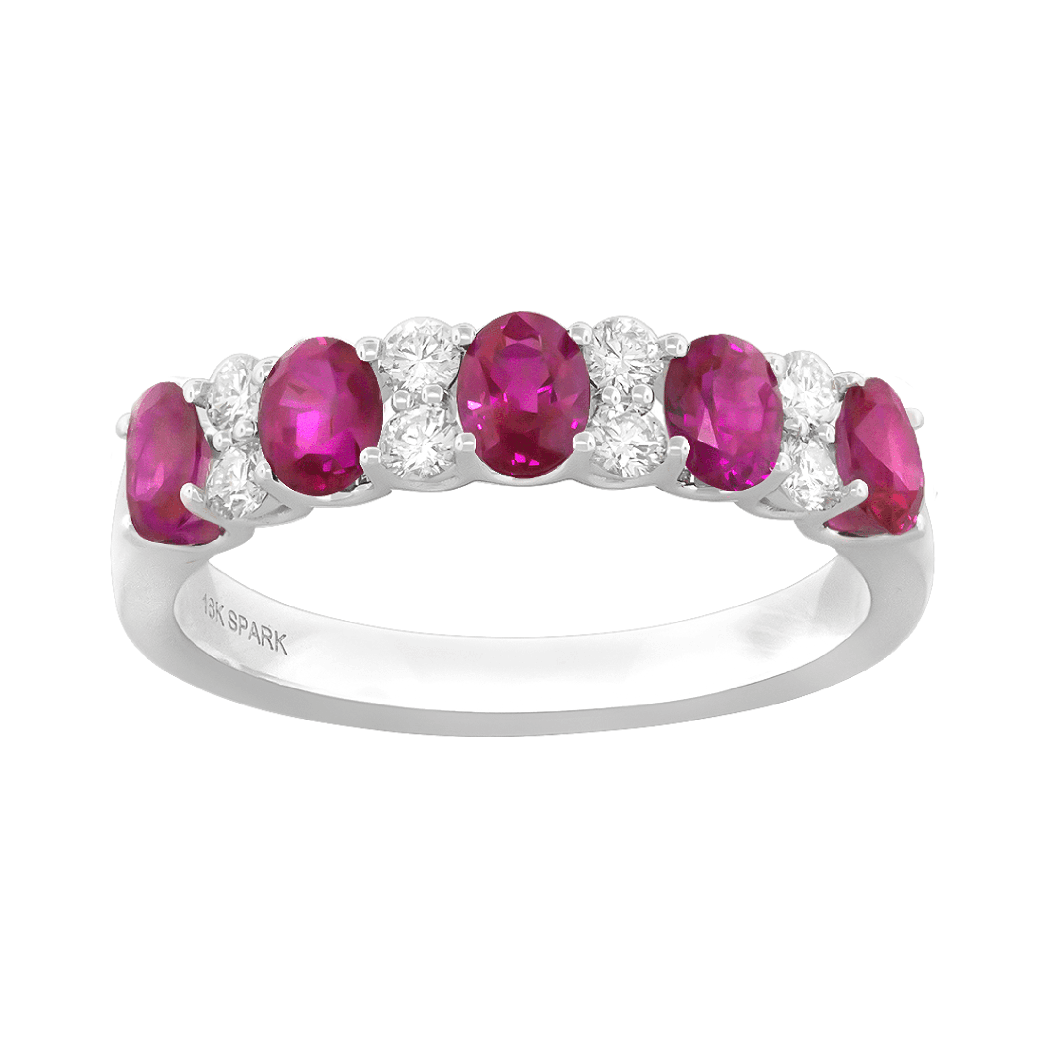 1.15 carat Oval Ruby and Diamond Alternating Ring in White Gold - Image 2