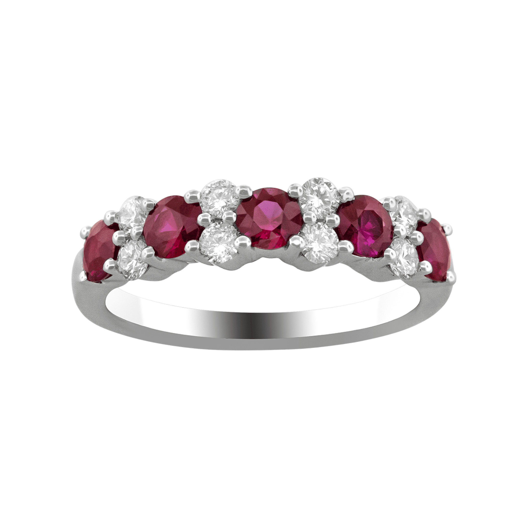 0.80 carat Ruby and 0.36 carat Diamond Alternating Ring in White Gold - Image 2