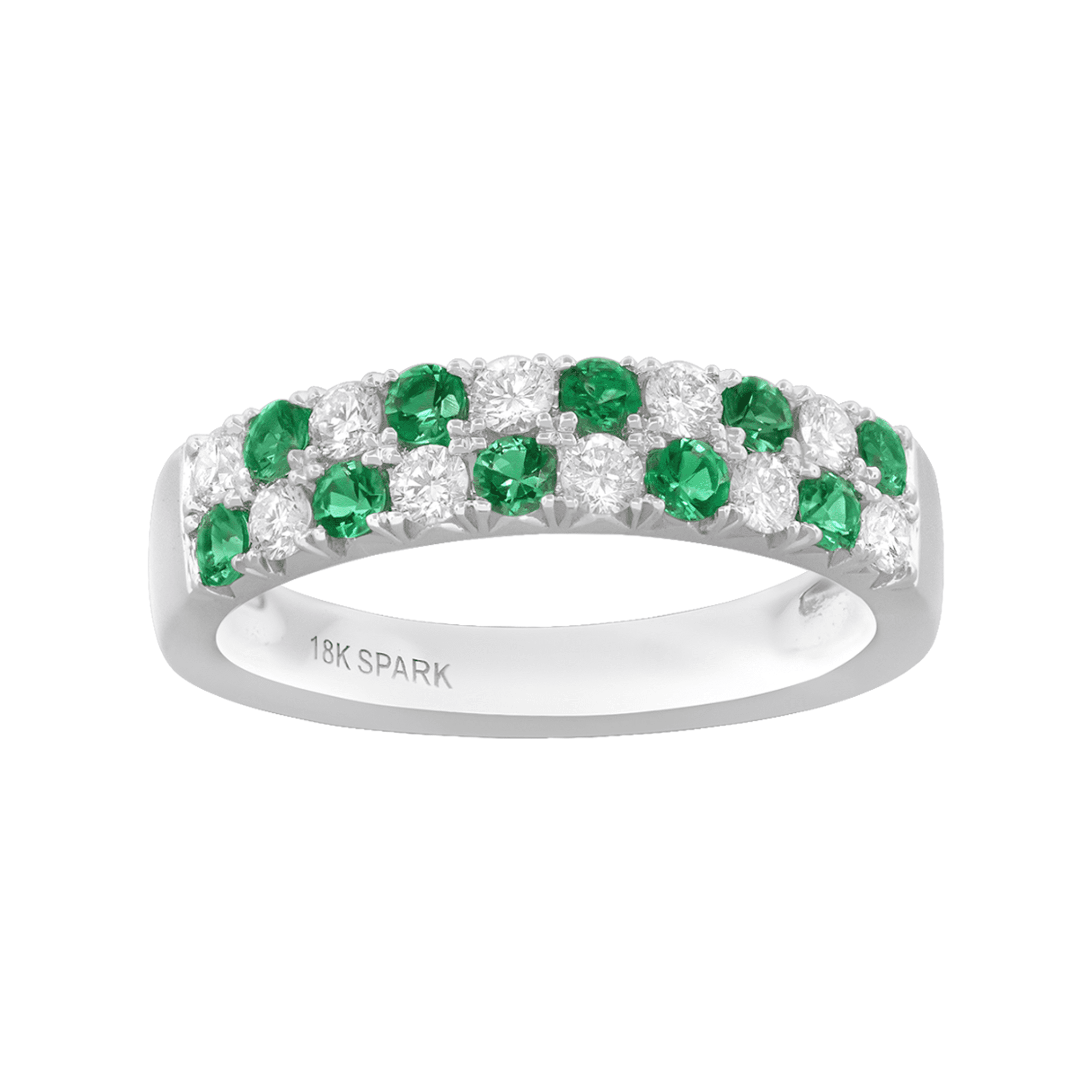0.40 carat Emerald and Diamond Alternating Two Row Ring in White Gold - Image 2