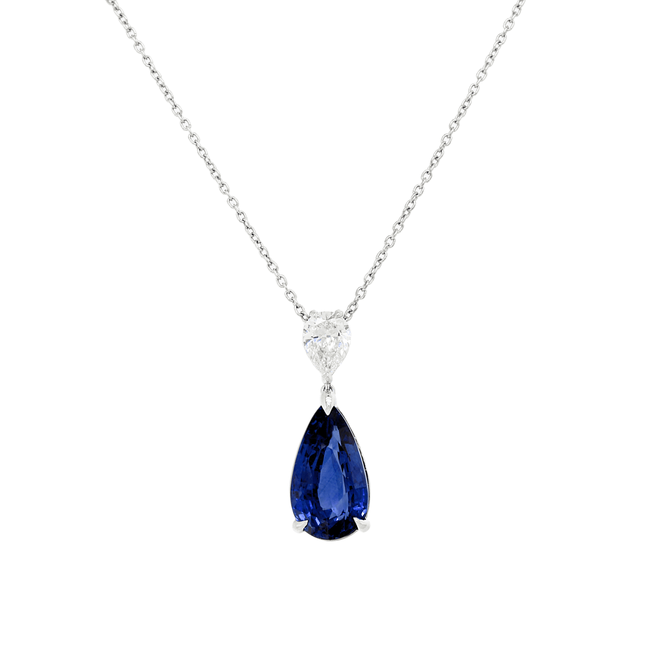 10.11 Carat Pear Shape Sri Lanka Sapphire and Diamond Teardrop Pendant in Platinum - Image 2