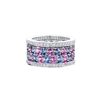 American Glamour Light Blue & Pink Sapphire Ring in White Gold