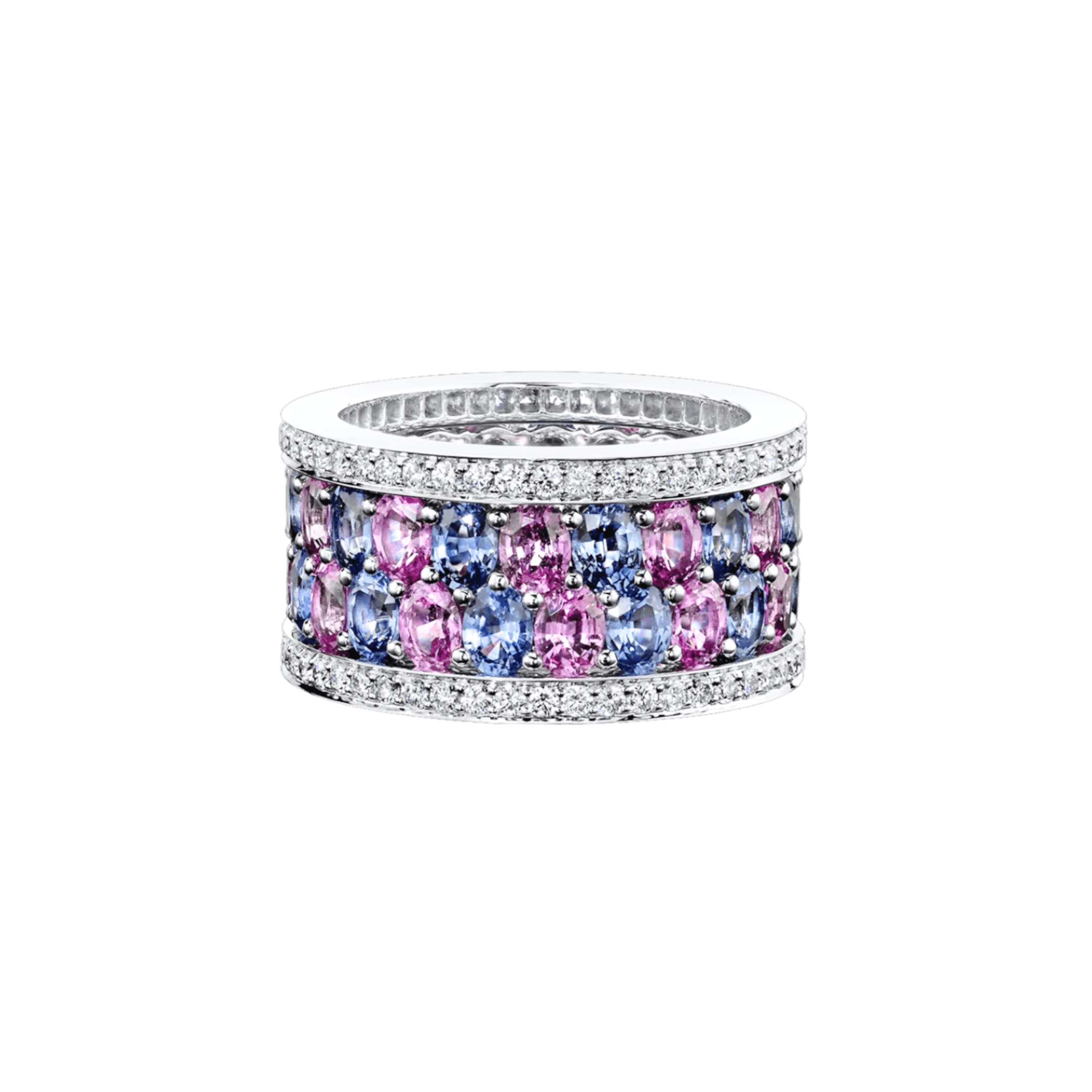 American Glamour Light Blue & Pink Sapphire Ring in White Gold - Image 2