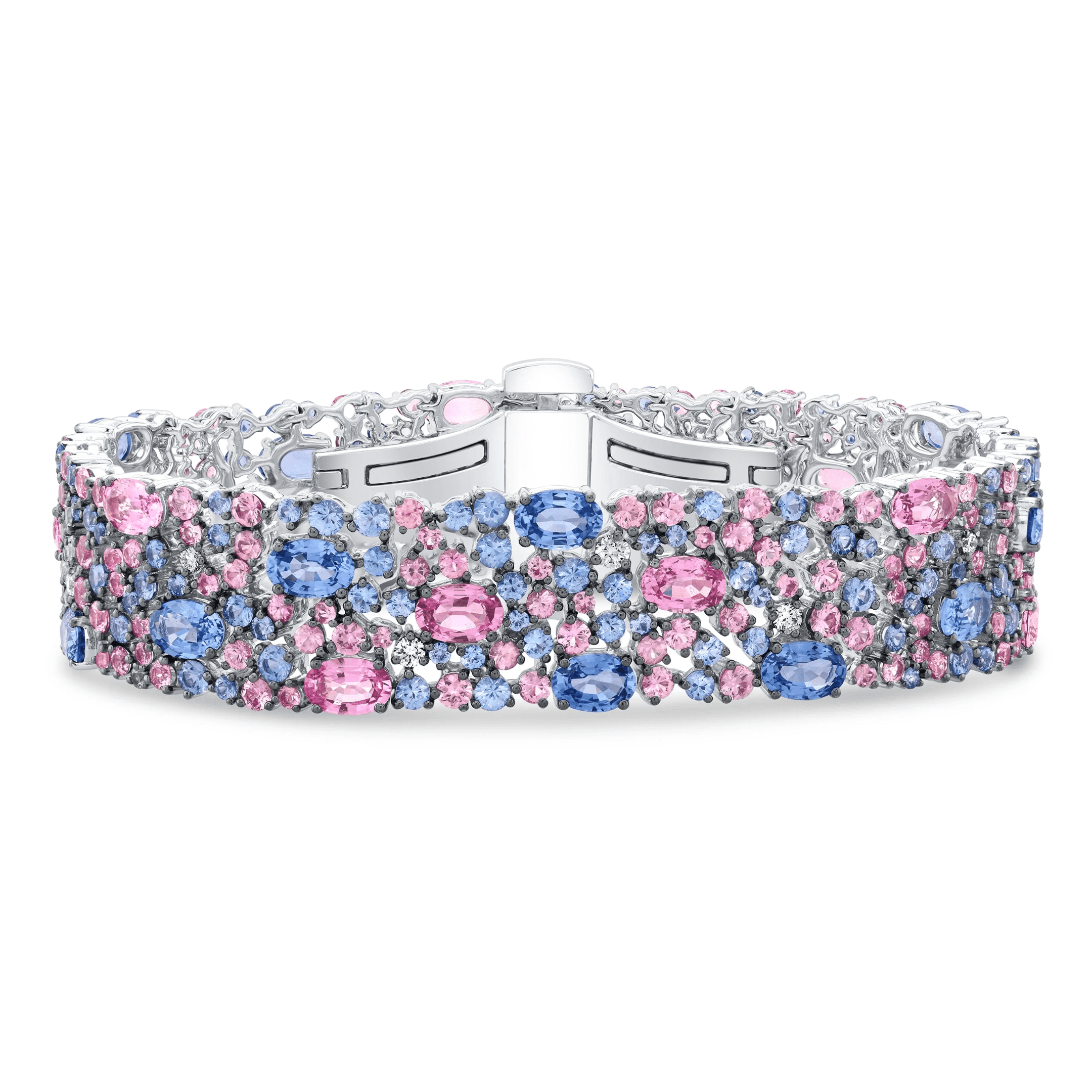 American Glamour Light Blue & Pink Sapphire Narrow Bracelet in White Gold - Image 2