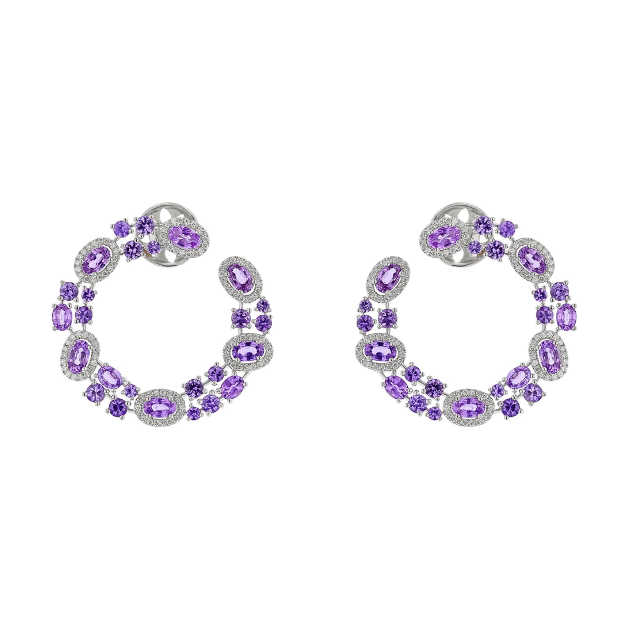 American Glamour Violet Sapphire Hoop Earrings in White Gold - Image 2