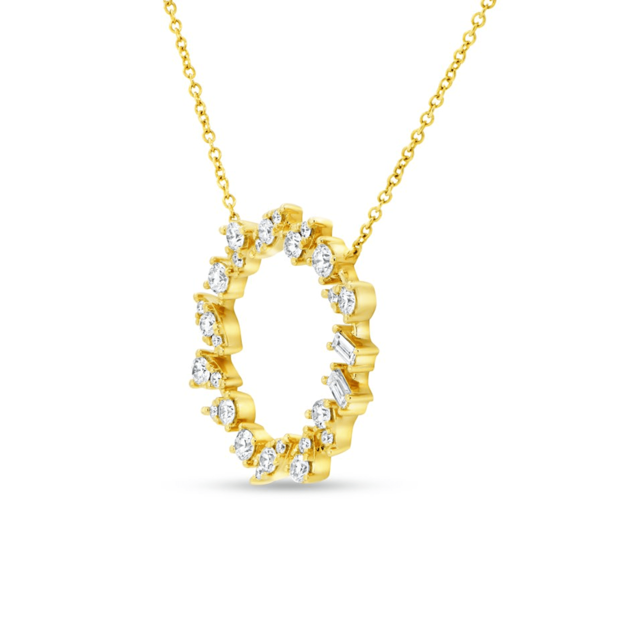 1.00 carat Brilliant and Baguette cut Diamond Floral Pendant in Yellow Gold - Image 3