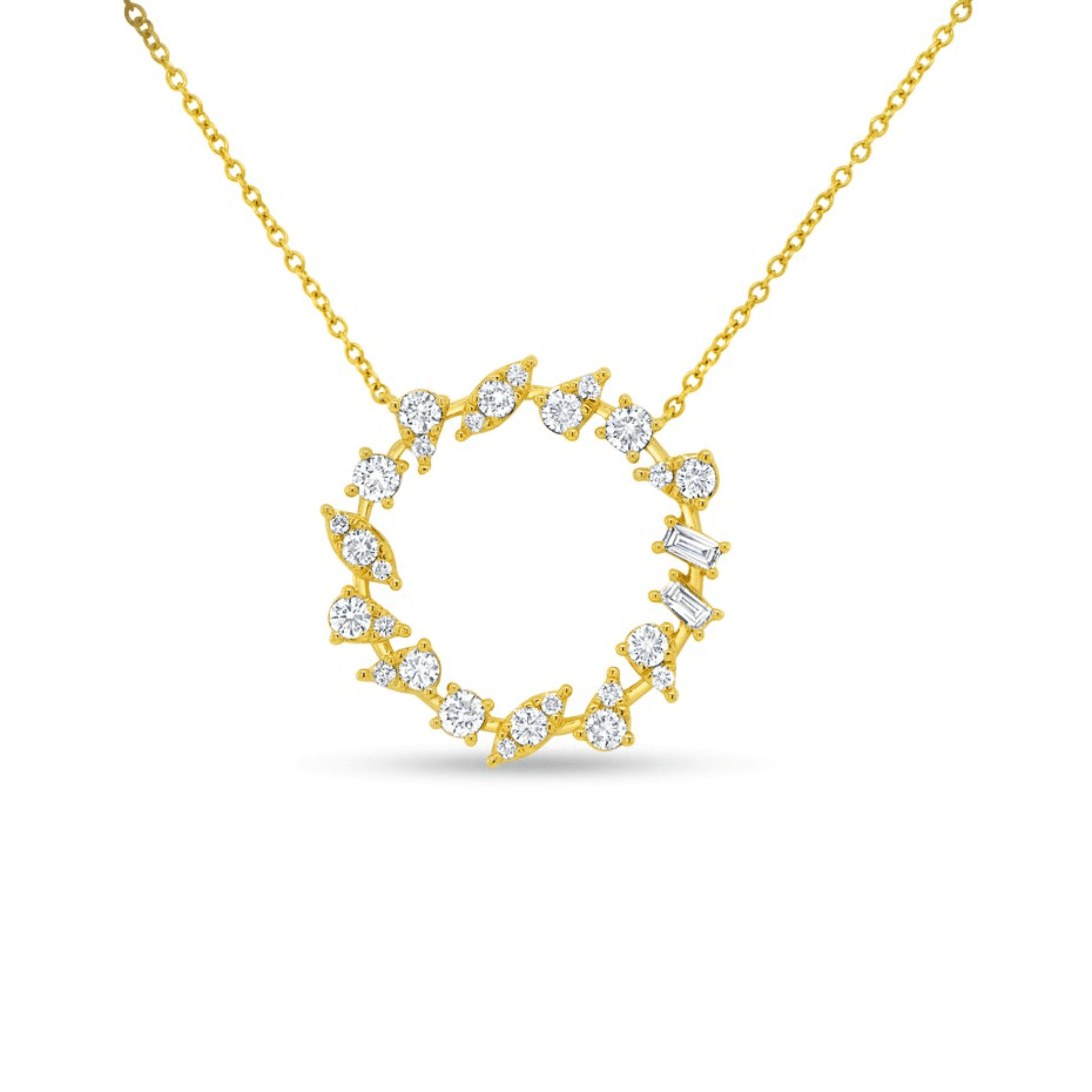 1.00 carat Brilliant and Baguette cut Diamond Floral Pendant in Yellow Gold - Image 2