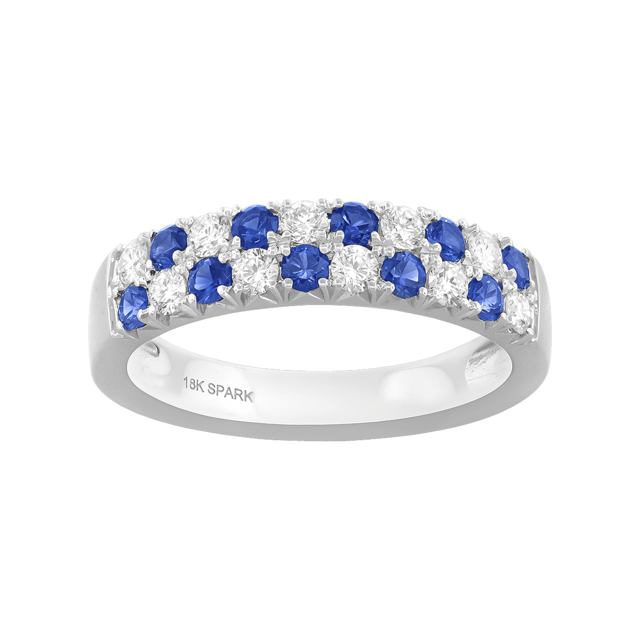 Alternating 0.50 carat Sapphire and Diamond Two Row Ring in White Gold - Image 2