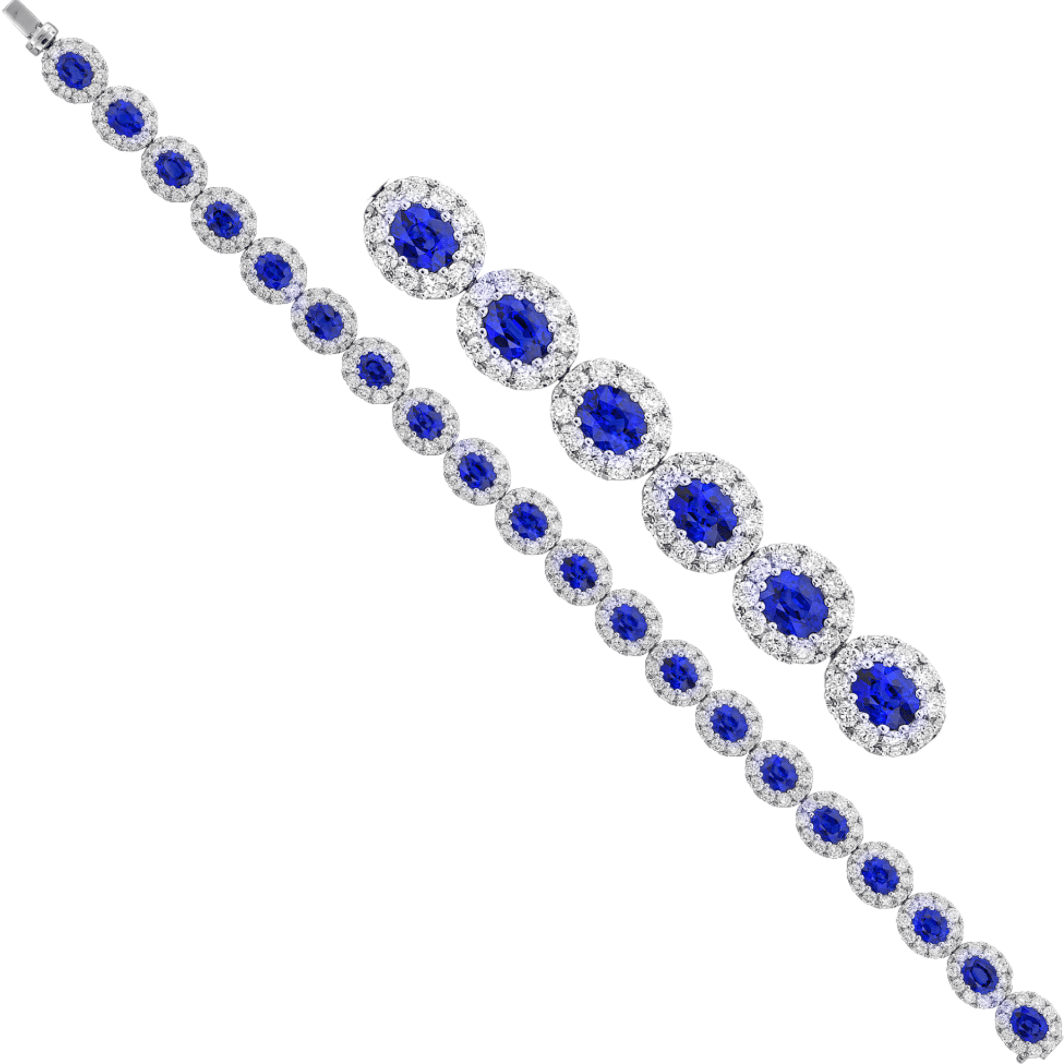 10.00 carat Oval Blue Sapphires and 4.00 carat Brilliant Diamond Bracelet in White Gold - Image 2