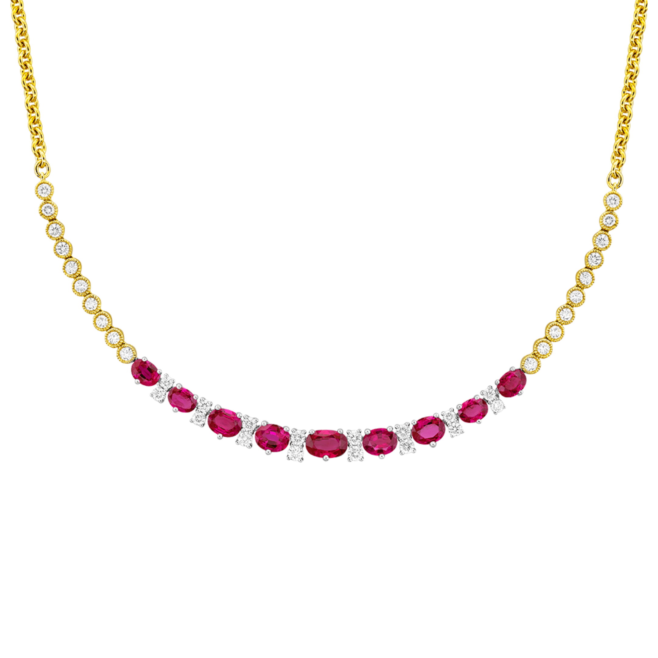 Alternating 3.95 carat Oval Ruby and 1.14 carat Diamond Necklace - Image 2