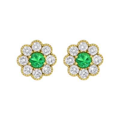 a pair of green and white diamond earrings