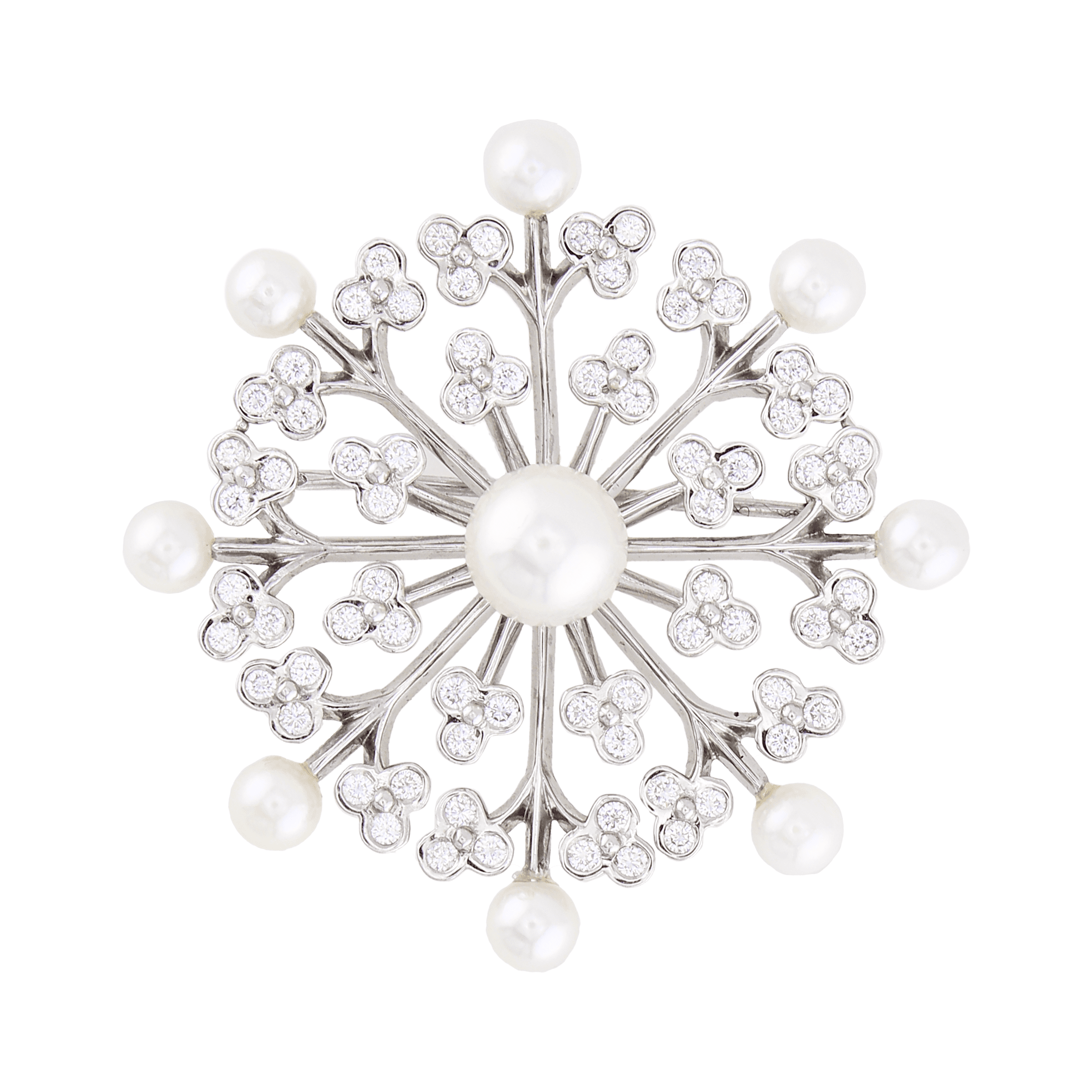 2.16 carat Diamond and Pearl Snowflake Brooch in Platinum - Image 2