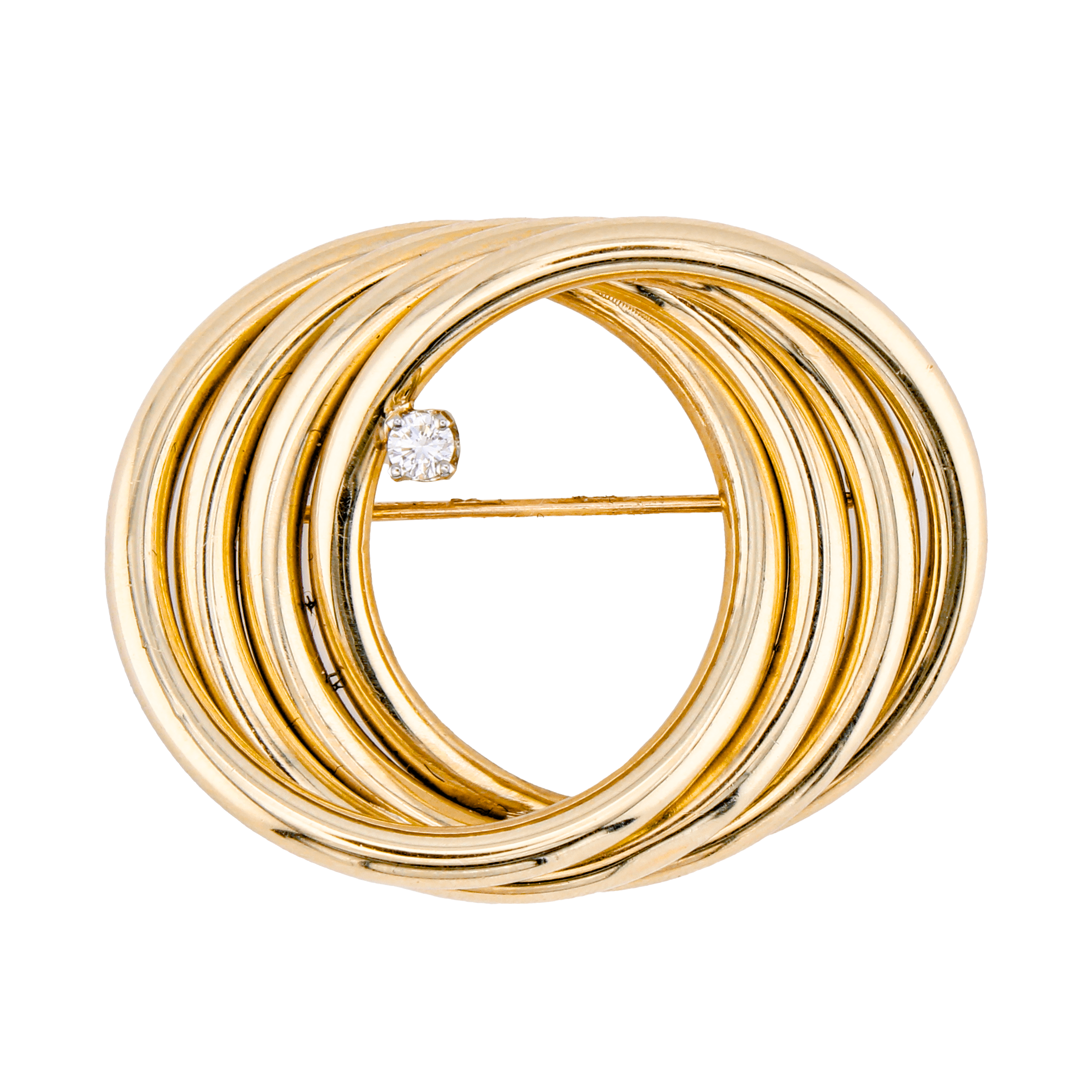 0.10 carat Diamond Swirl Circular Brooch in Yellow Gold - Image 2