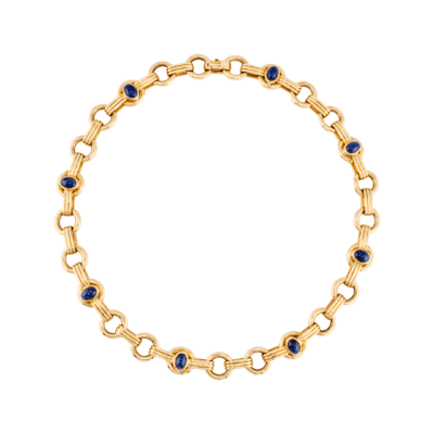 Link Necklace with Cabochon Sapphires in Yellow Gold