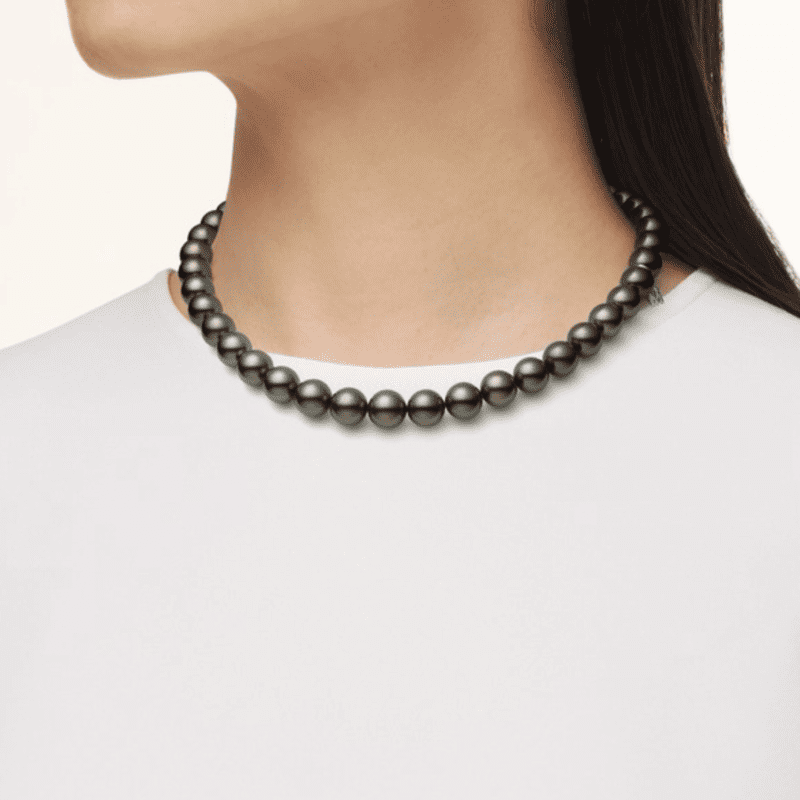 Black South Sea Cultured Pearl Necklace in White Gold - 11x8mm