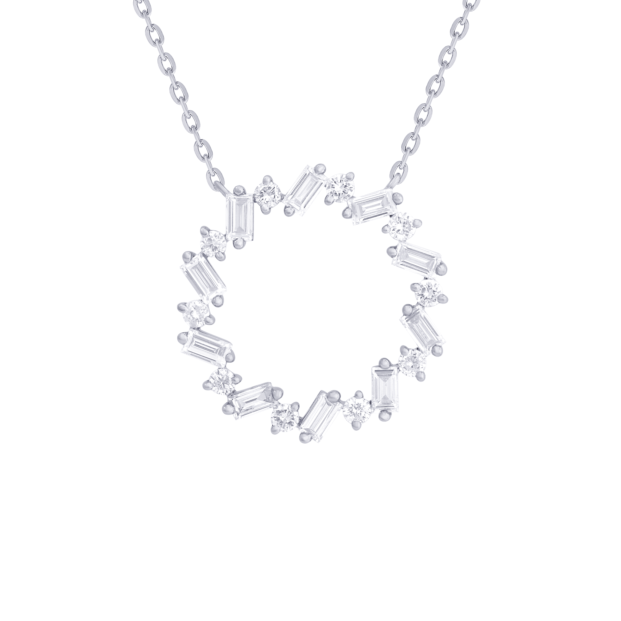 0.50 carat Round and Baguette cut Diamond Circle Pendant in White Gold - Image 2