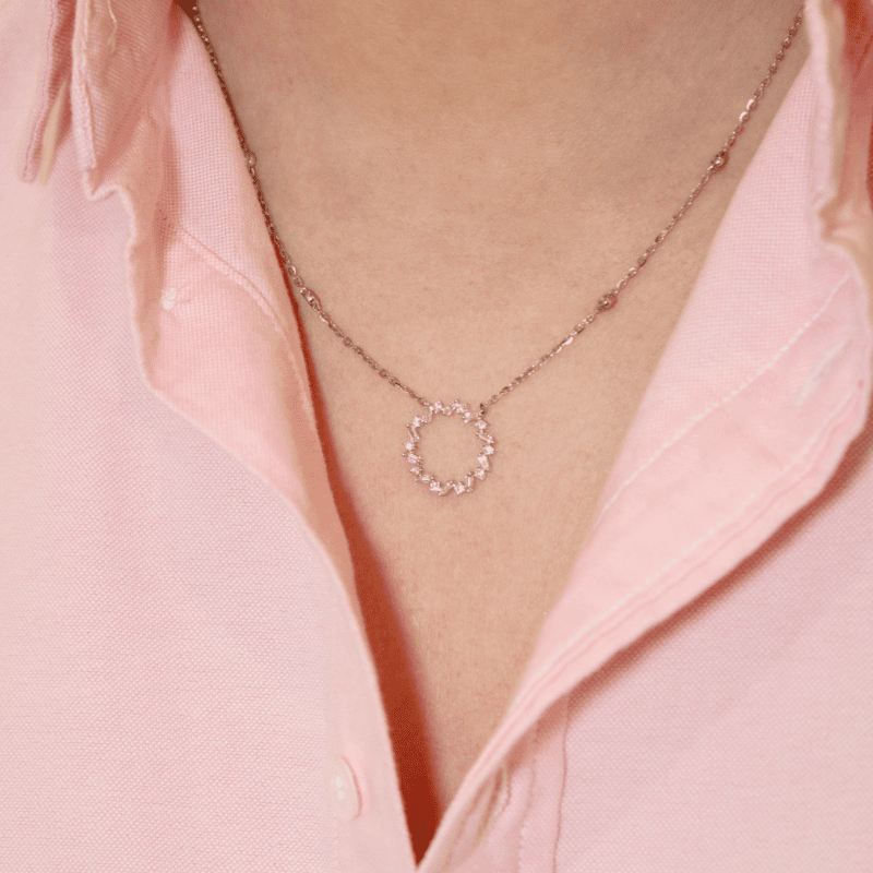 0.50 carat Round and Baguette cut Diamond Circle Pendant in White Gold