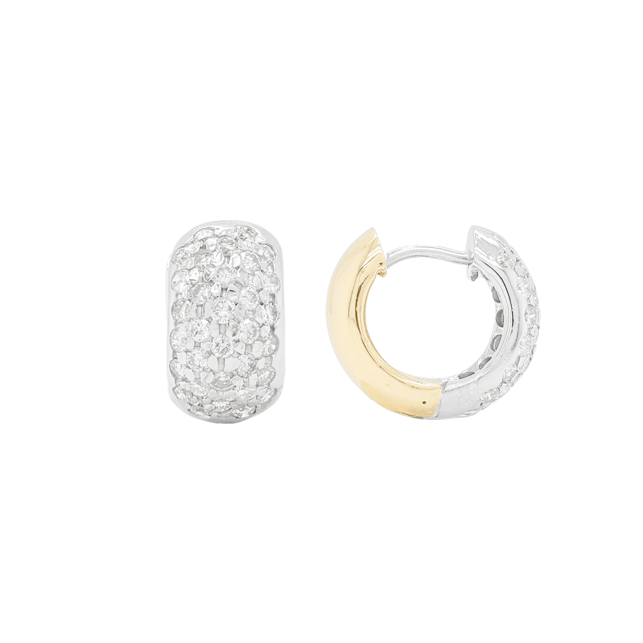 Two Tone Five Row Pavé Round Diamond Huggie Earrings - Image 3