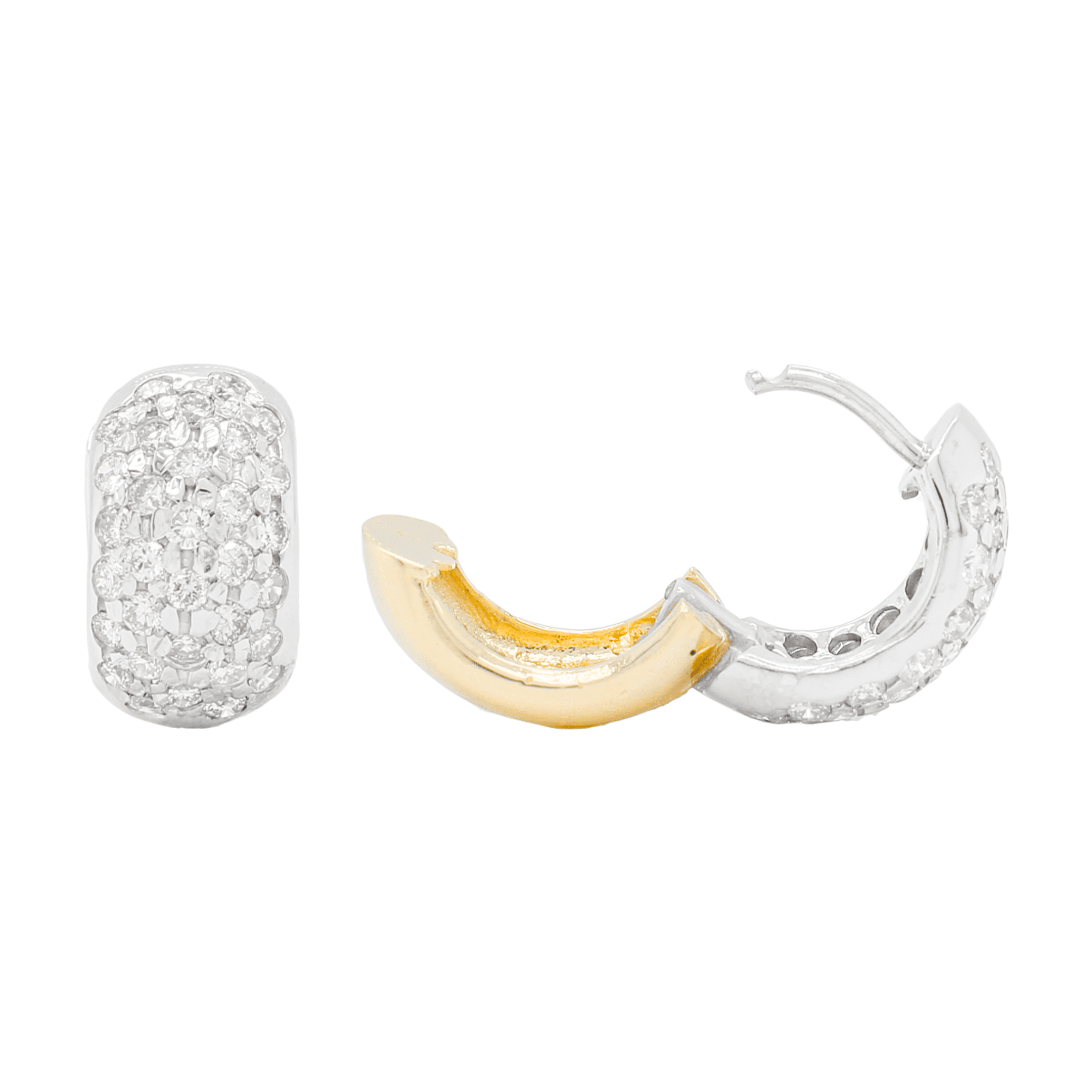 Two Tone Five Row Pavé Round Diamond Huggie Earrings - Image 4