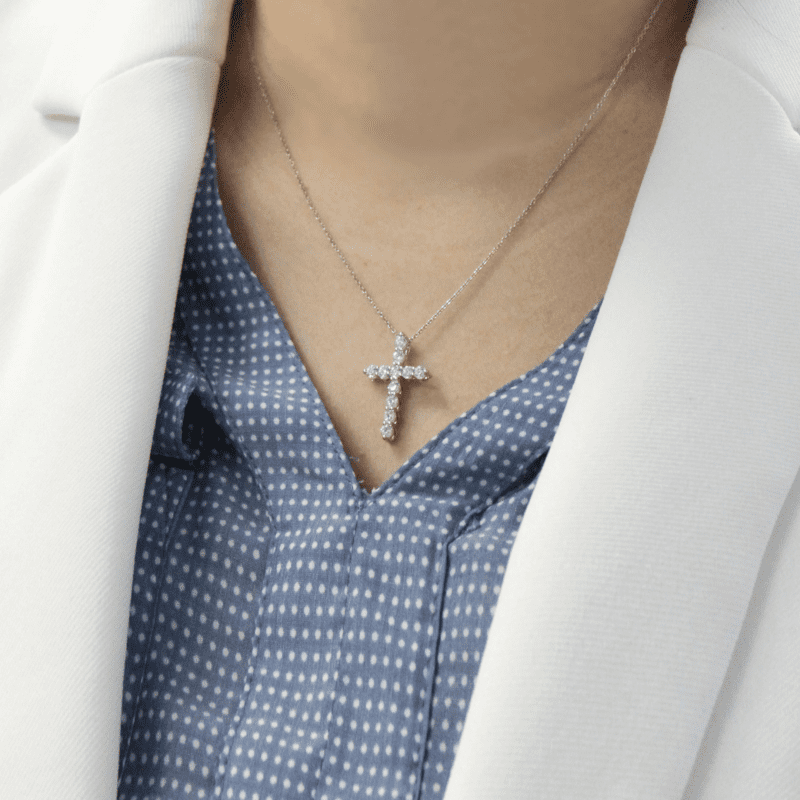 0.83 carat Diamond Cross Pendant Necklace in White Gold
