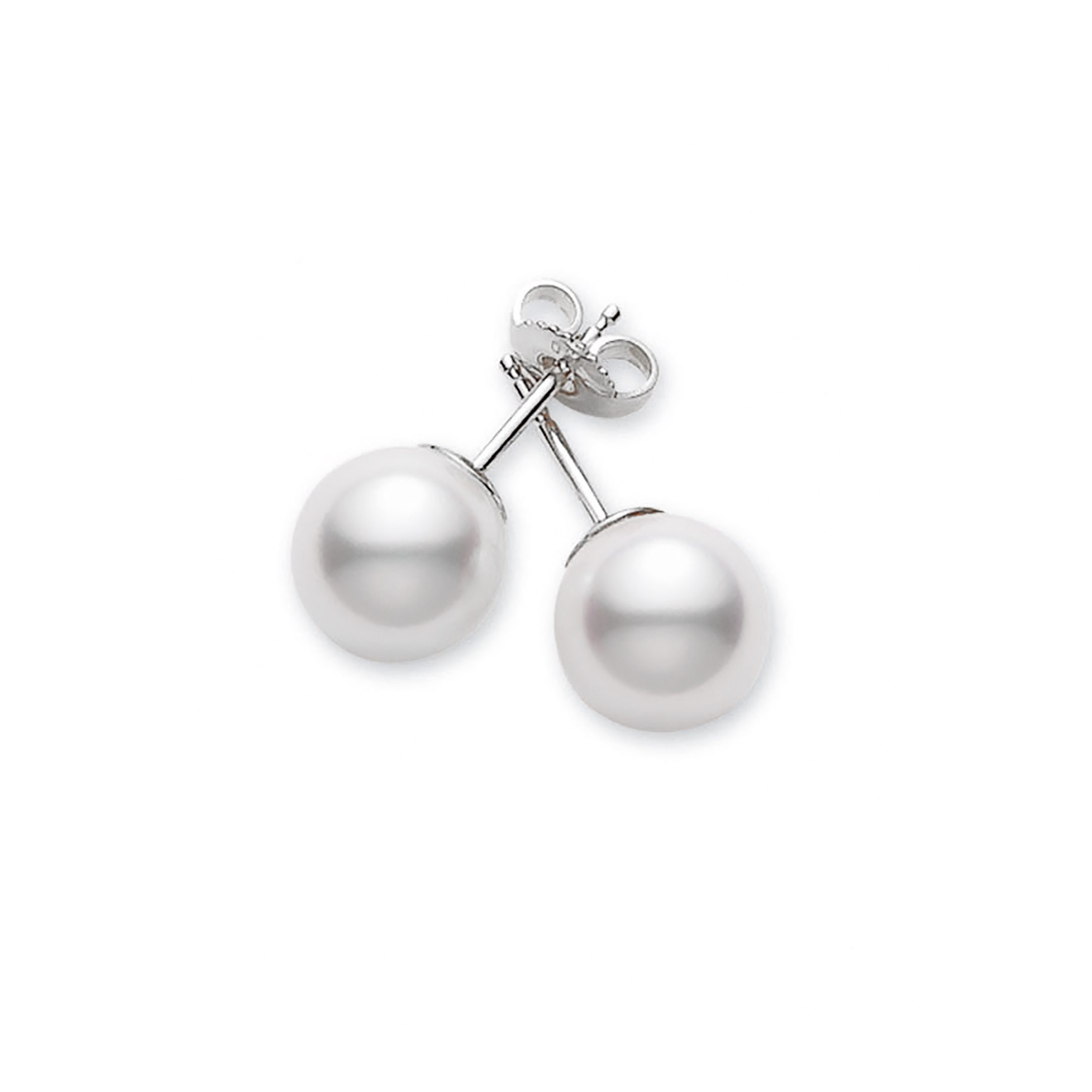 Akoya Cultured AA Pearl Stud Earrings in White Gold â 7x7.5mm - Image 2