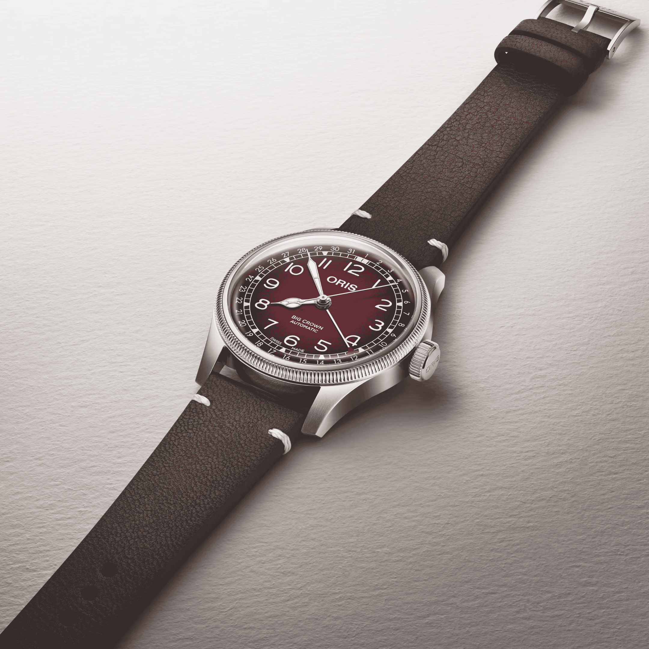 Big Crown x Cervo Volante Pointer Date Burgandy Dial in Stainless Steel - Image 3