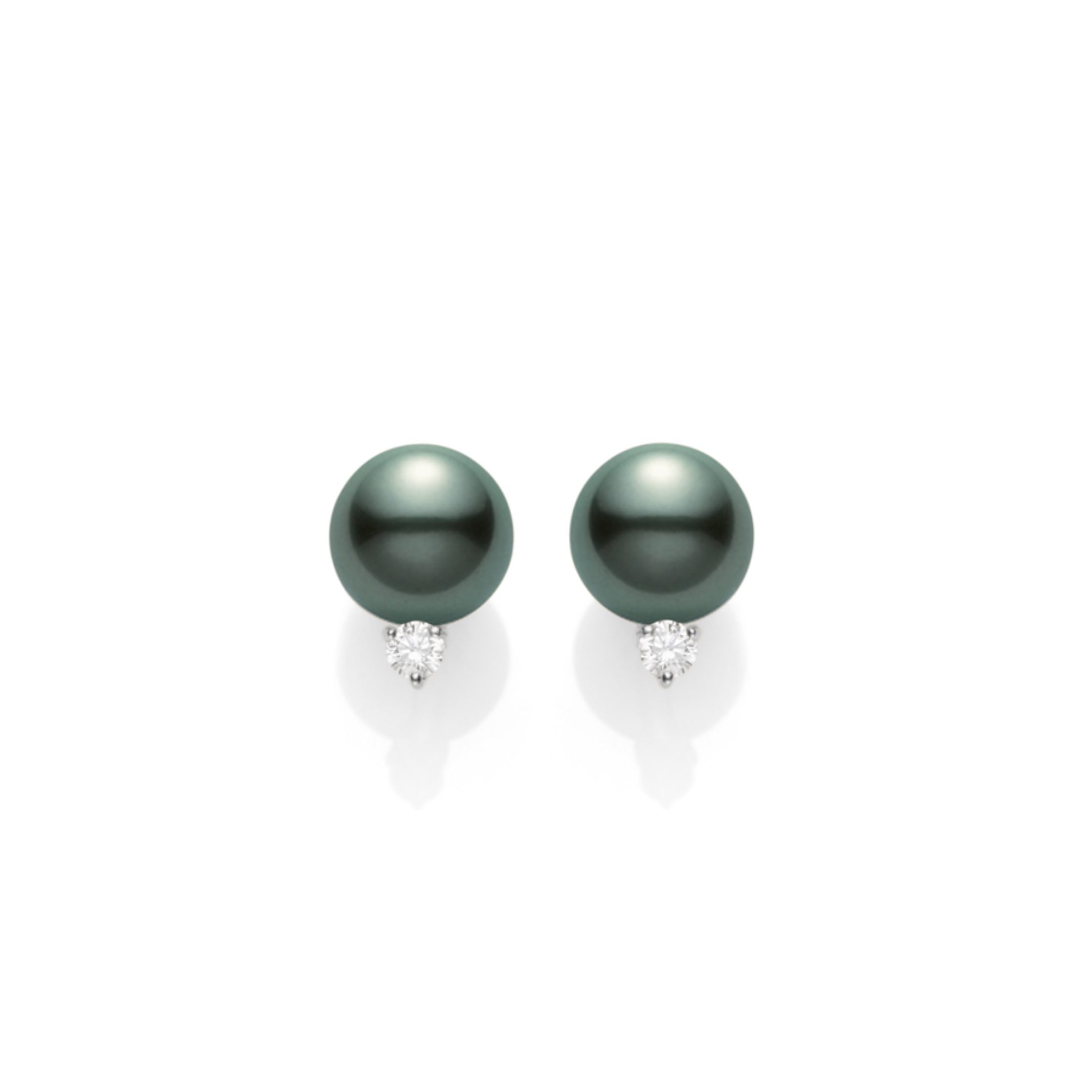 Black South Sea A+ Pearl with 0.20 carats Diamond Stud Earrings in White Gold - 10mm - Image 2